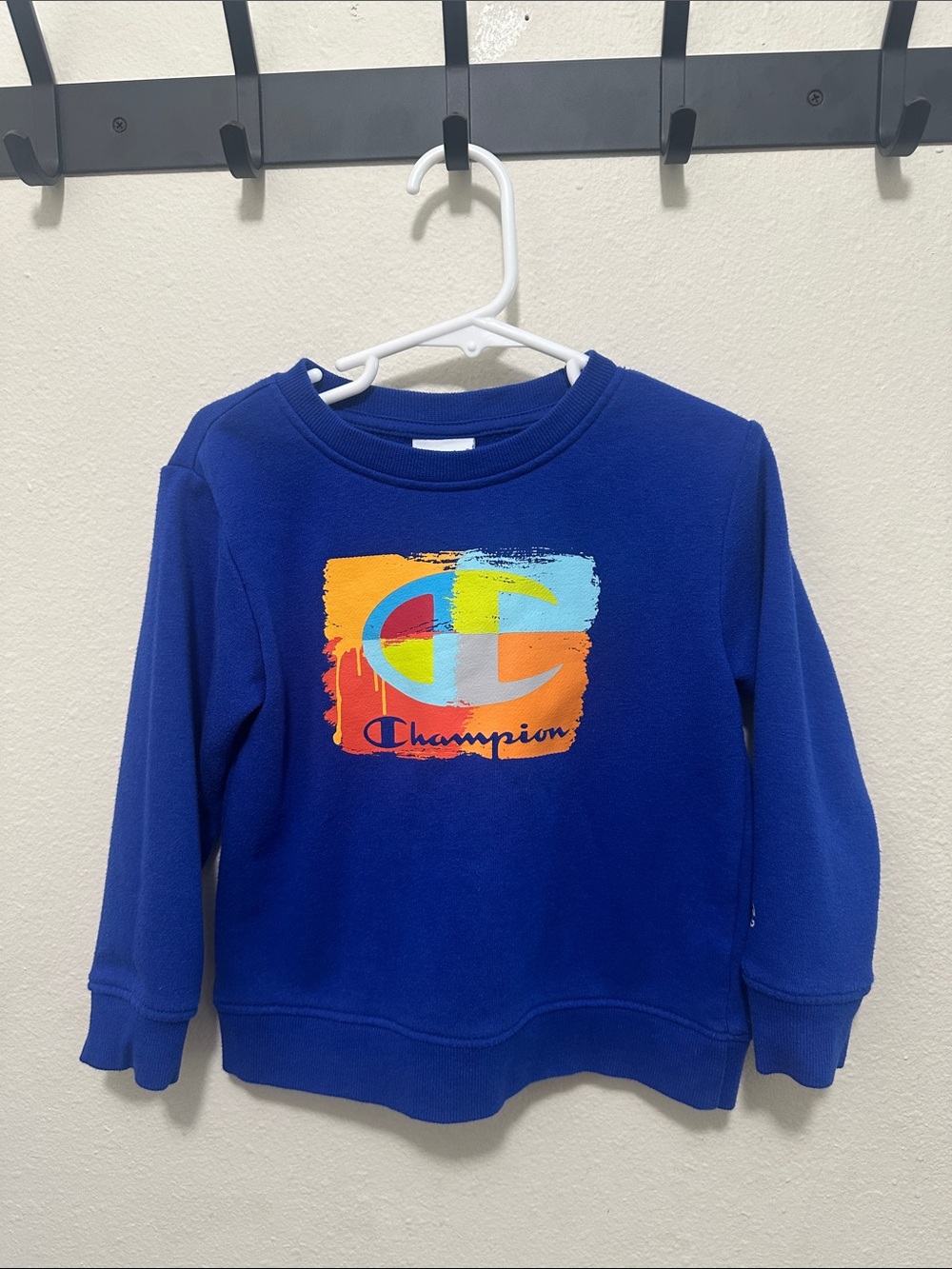 Champion Kids Blue Crewneck Sweatshirt with Multicolor Logo